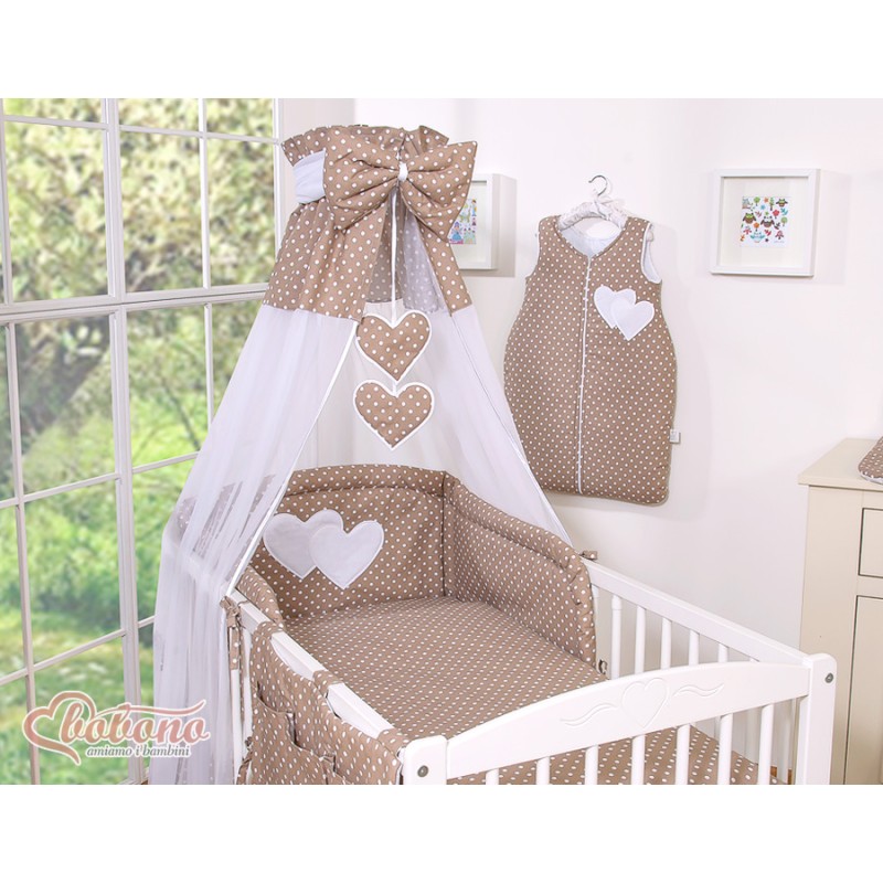 Κουνουπιέρα από chiffon - Hanging Hearts white dots on brown