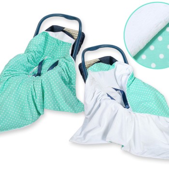 Double-sided car seat blanket- White dots on mint