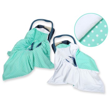 Double-sided car seat blanket for babies - White dots on mint