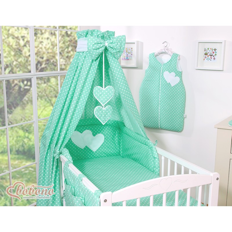 Κουνουπιέρα Υφασμάτινη - Hanging Hearts white dots on mint