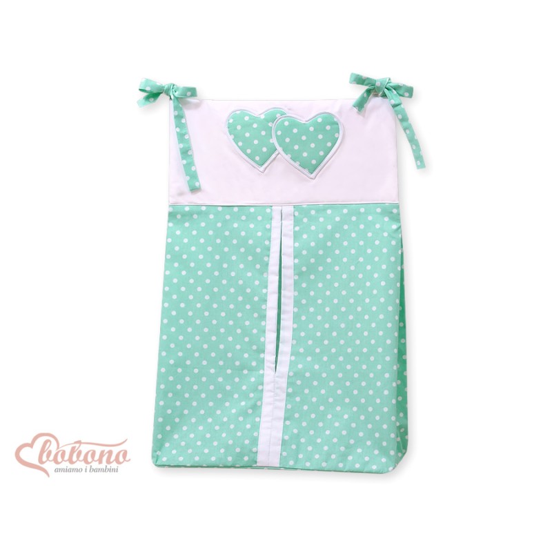 Diaper bag- Hanging Hearts white dots on mint