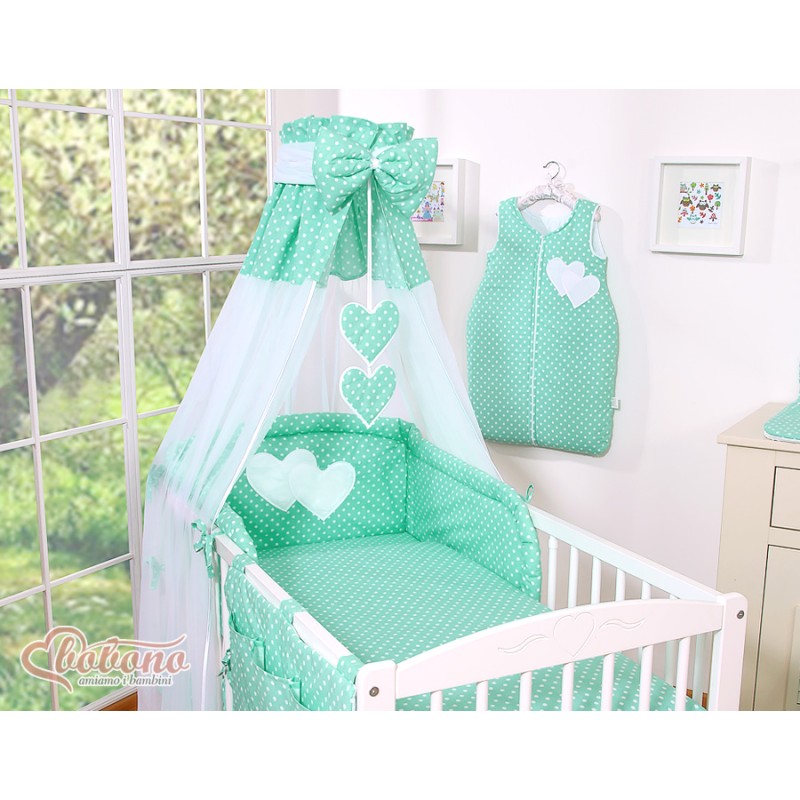 Κουνουπιέρα από chiffon - Hanging Hearts white dots on mint