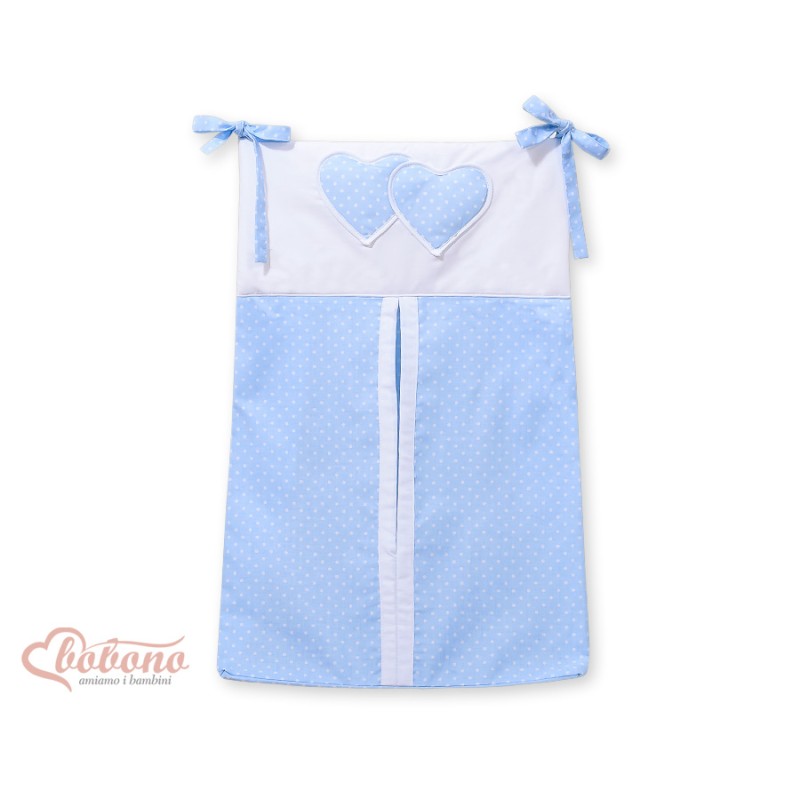 Diaper bag- Hanging hearts white dots on blue