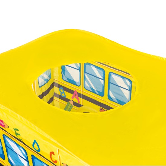Baby tent, school bus, cottage