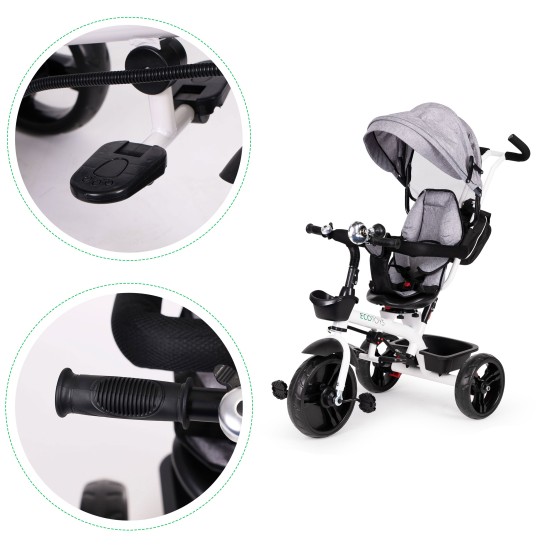 Rotating tricycle with a hood 360° Gray