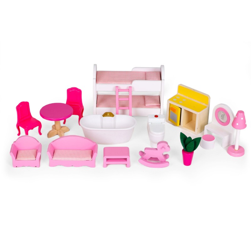 Κουκλόσπιτο - Rasspberry - με Διακοσμητικά Έπιπλα και 3 Ορόφους - Ecotoys