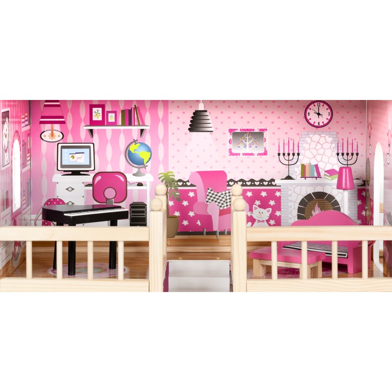 Κουκλόσπιτο με Ταράτσα και Τσουλήθρα με 18τμχ Ξύλινα Έπιπλα - ECOTOYS