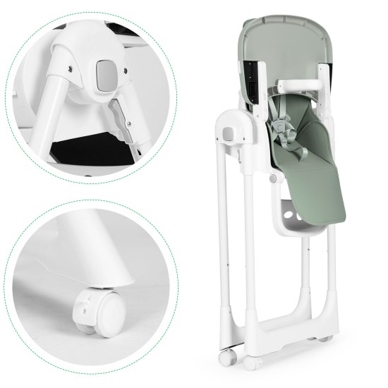 Highchair feeding chair height adjustable eco-leather straps double tray green ECOTOYS Highchair feeding chair height adjustable eco-leather straps double tray green ECOTOYS