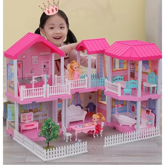 Dollhouse foldable furniture 2 dolls + LED lamps