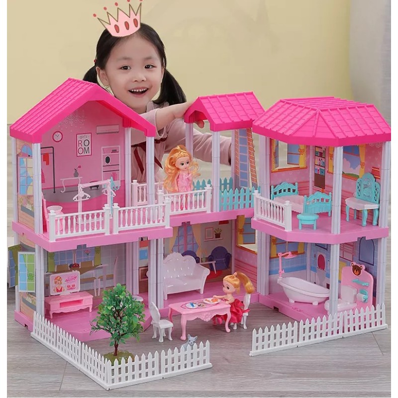 Dollhouse foldable furniture 2 dolls + LED lamps