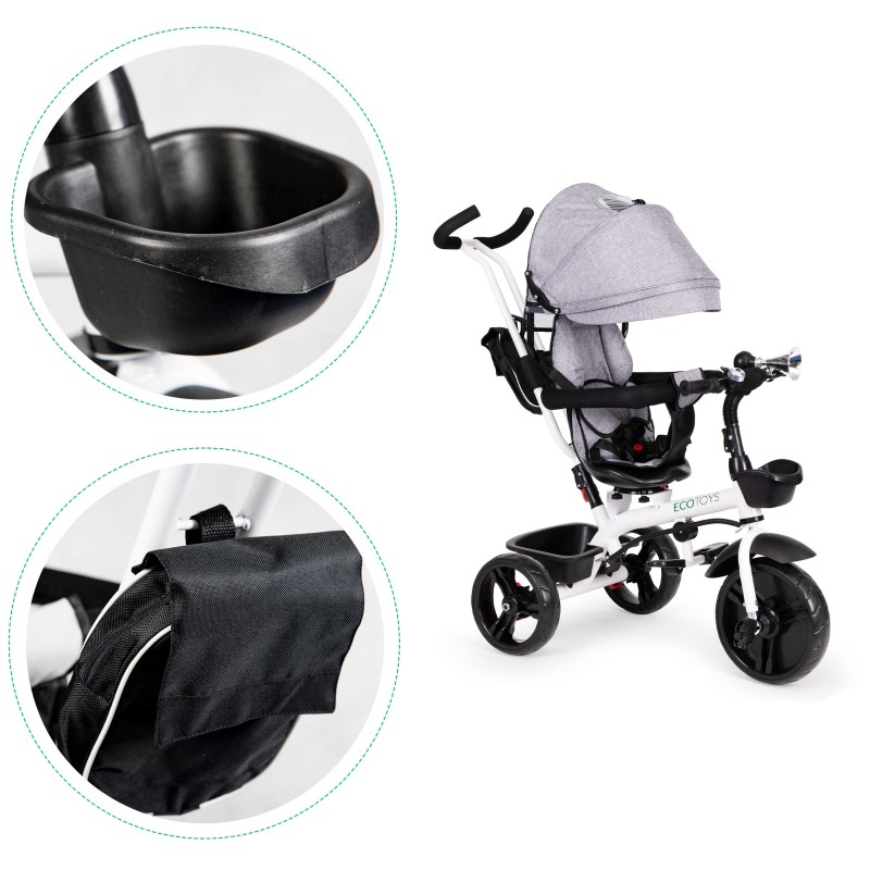 Rotating tricycle with a hood 360° Gray