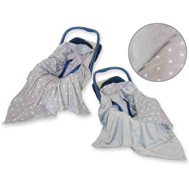 Double-sided car seat blanket for babies - Stars grey