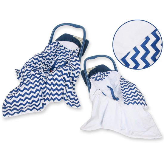 Double-sidead car seat blanket for babies - Chevron dark blue