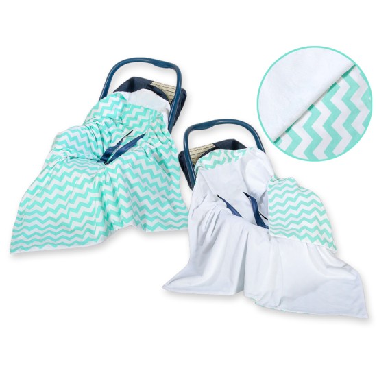 Double-sided car seat blanket for babies - Chevron mint