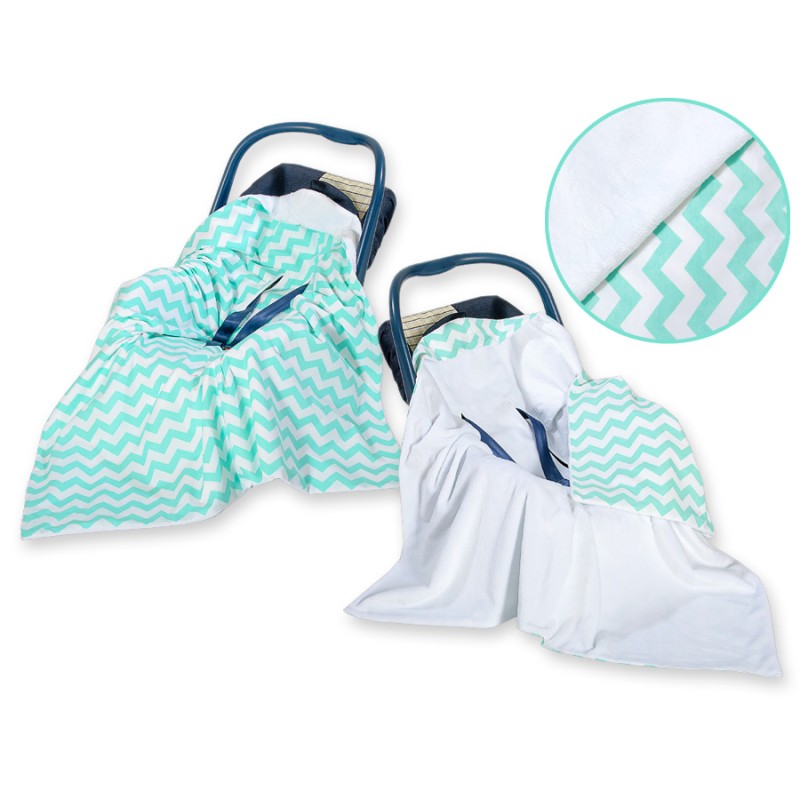 Double-sided car seat blanket- Chevron mint