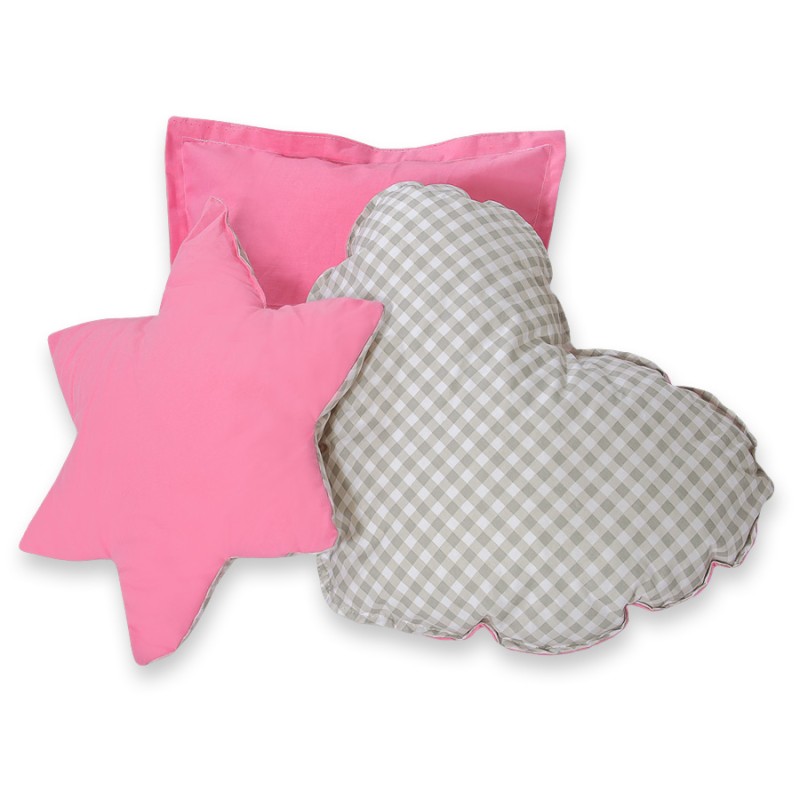 Διακοσμητικά Μαξιλάρια Σετ 3 τμχ - Grey checkered- pink