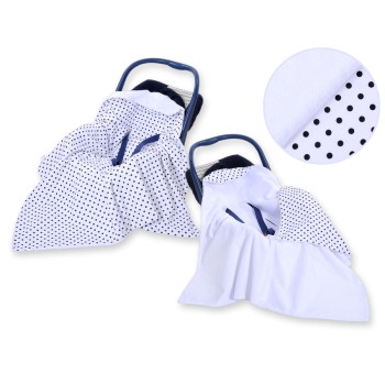 Double-sided car seat blanket for babies - Black dots on white