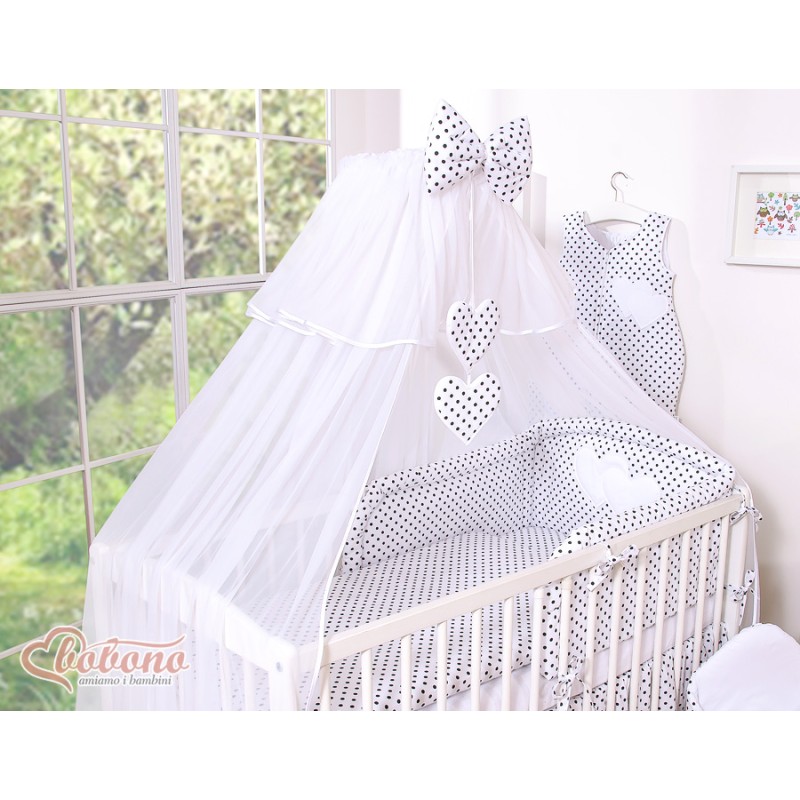 Κουνουπιέρα από chiffon - Hanging Hearts black dots on white