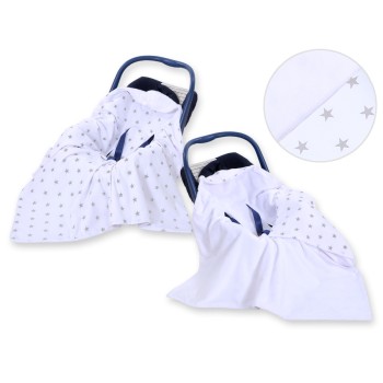 Double-sided car seat blanket- Grey stars on white