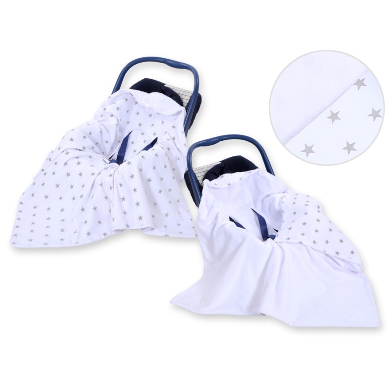 Double-sided car seat blanket- Grey stars on white