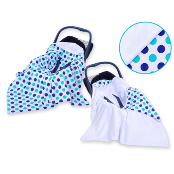 Double-sided car seat blanket for babies - Mint-navy blue dots