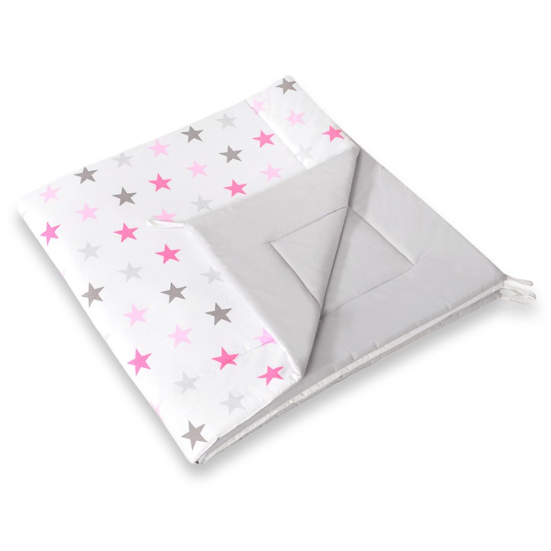 Double-sided teepee playmat- Grey-pink stars/grey