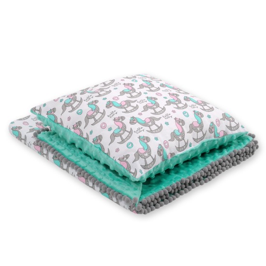 Set: Double-sided blanket minky + pillow-  rocking horses