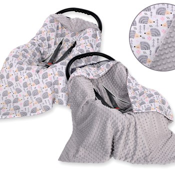 Double-sided car seat blanket for babies - hedgehogs grey