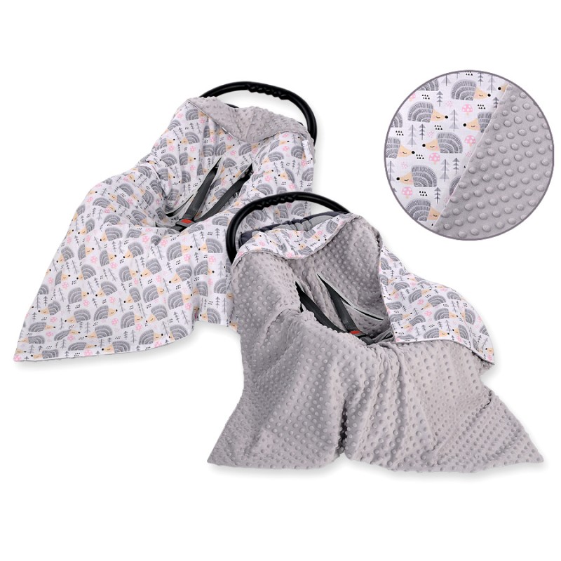 Double-sided car seat blanket - hedgehogs grey