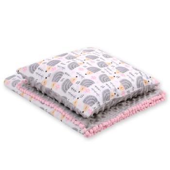 Set: Double-sided blanket minky + pillow- hedgehogs grey