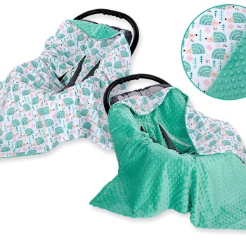 Double-sided car seat blanket for babies - hedgehogs mint