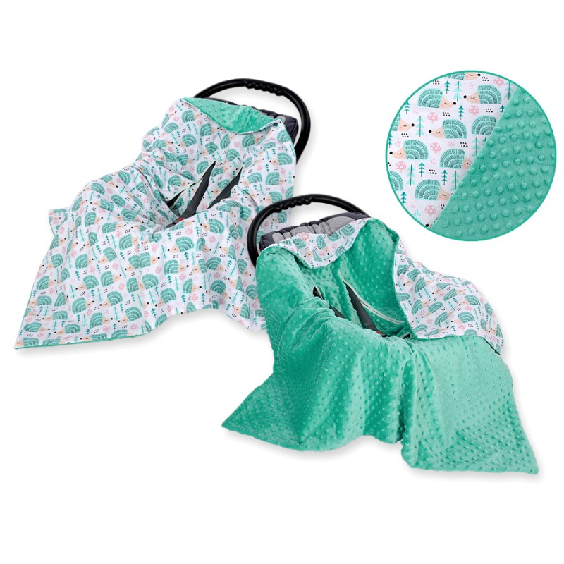Double-sided car seat blanket for babies - hedgehogs mint