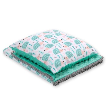 Set: Double-sided blanket minky + pillow- hedgehogs mint