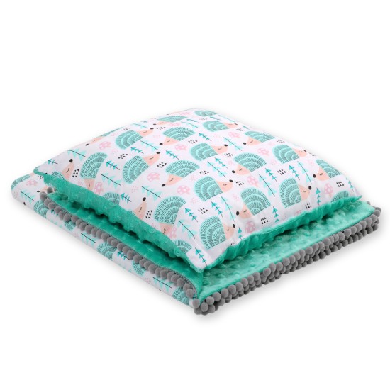 Set: Double-sided blanket minky + pillow- hedgehogs mint Set: Double-sided blanket minky + pillow- hedgehogs mint