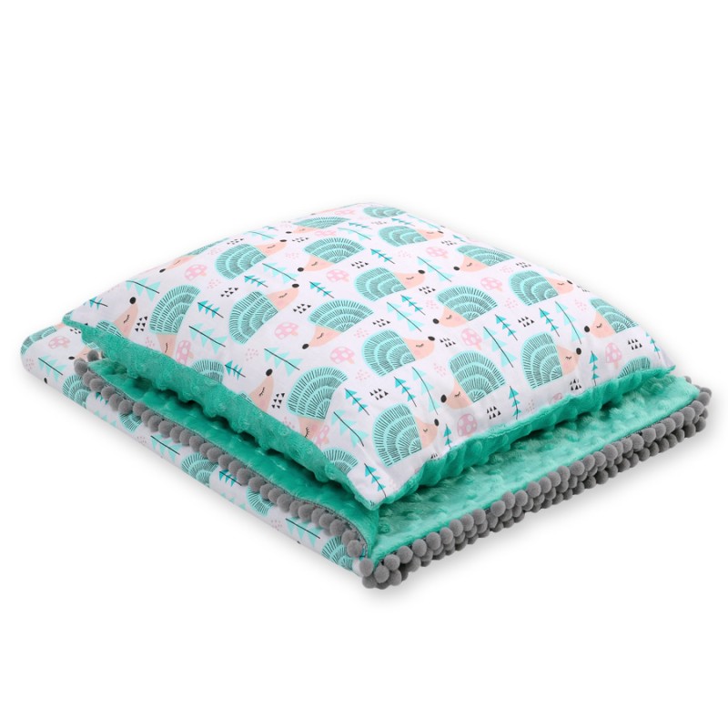 Set: Double-sided blanket minky + pillow- hedgehogs mint