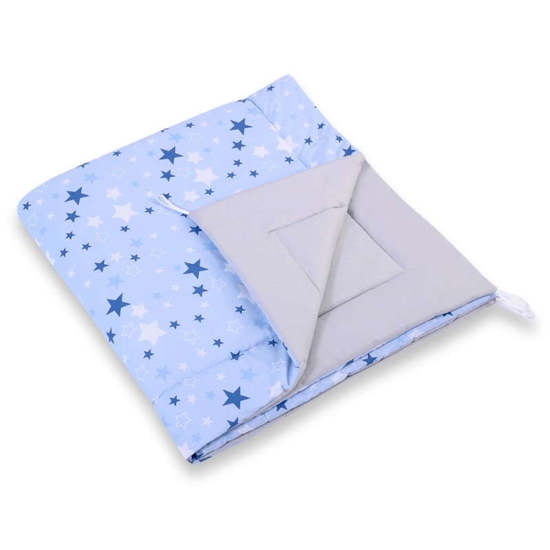 Double-sided teepee playmat- blue-navy blue stars/gray
