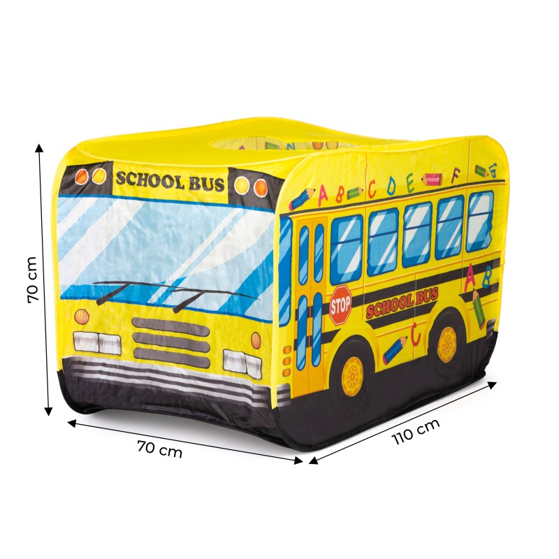 Baby tent, school bus, cottage