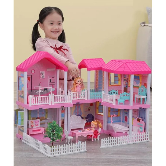 Dollhouse foldable furniture 2 dolls + LED lamps