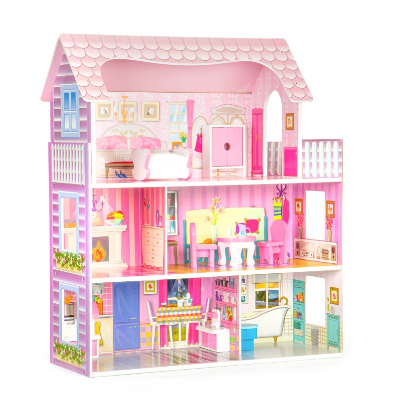 Κουκλόσπιτο Rosana με 8 Διακοσμητικά Ξύλινα Έπιπλα - ECOTOYS