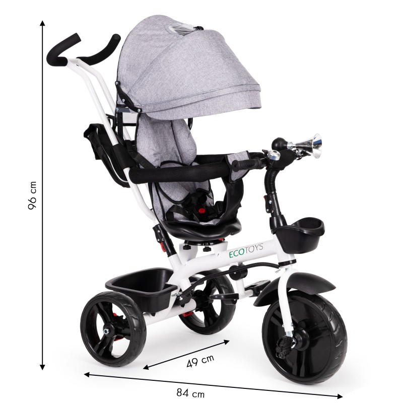 Rotating tricycle with a hood 360° Gray