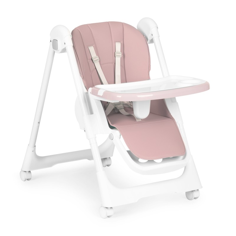 Highchair feeding chair height adjustable eco-leather straps double tray pink ECOTOYS