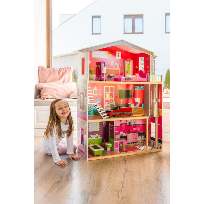 Large wooden dollhouse with an elevator - Malibu Residence ECOTOYS