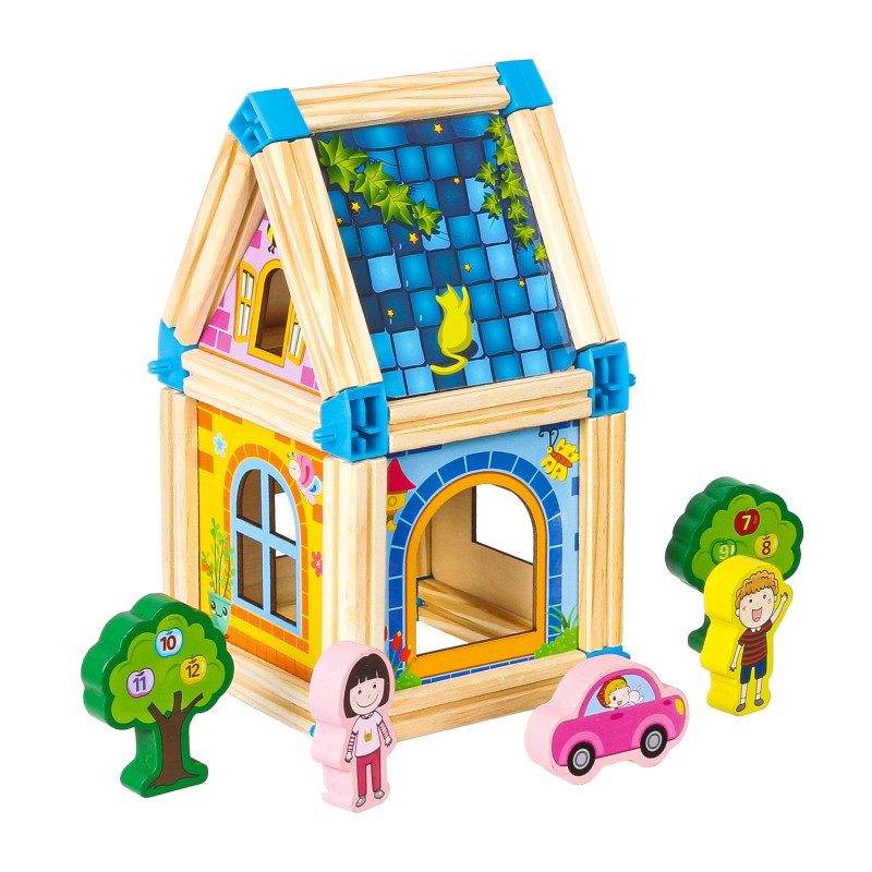 Wooden construction blocks building a house 6in1 ECOTOYS