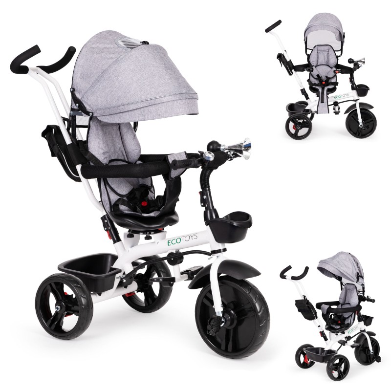 Rotating tricycle with a hood 360° Gray