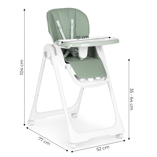 Highchair feeding chair height adjustable eco-leather straps double tray green ECOTOYS Highchair feeding chair height adjustable eco-leather straps double tray green ECOTOYS