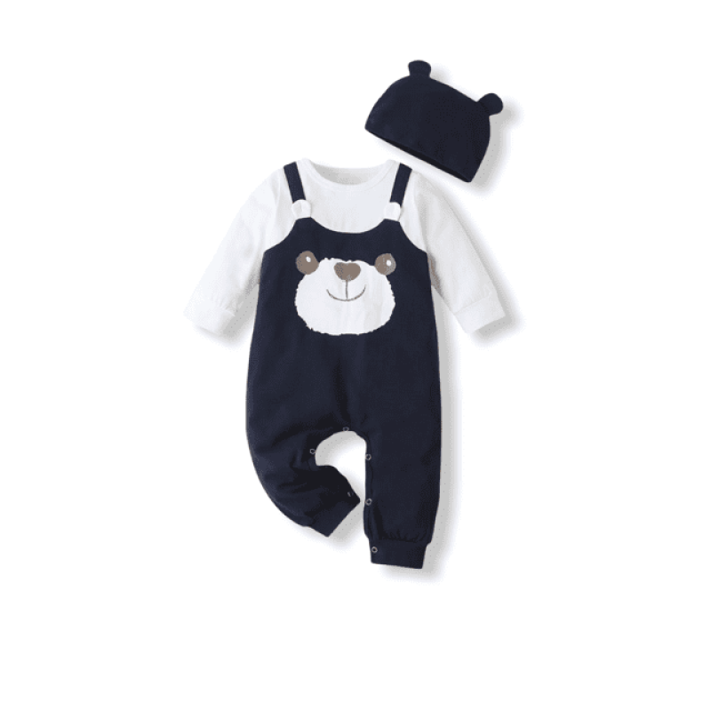 Baby Bear Romper with Hat - Navy Blue