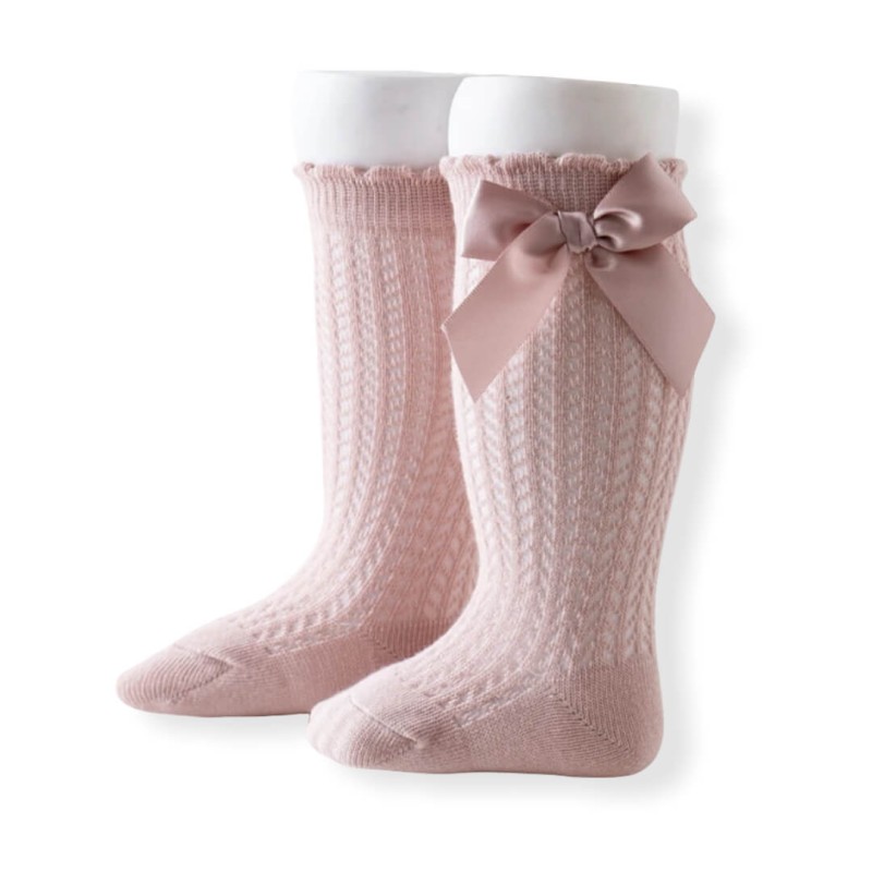 Baby Bow Ribbed Breatheble Midi Socks - Pink
