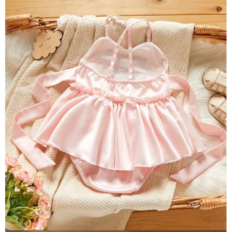 Baby Bow Strappy Dress Jumpsuit - Pink