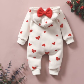 Baby Bowknot Hooded Jumpsuit - White