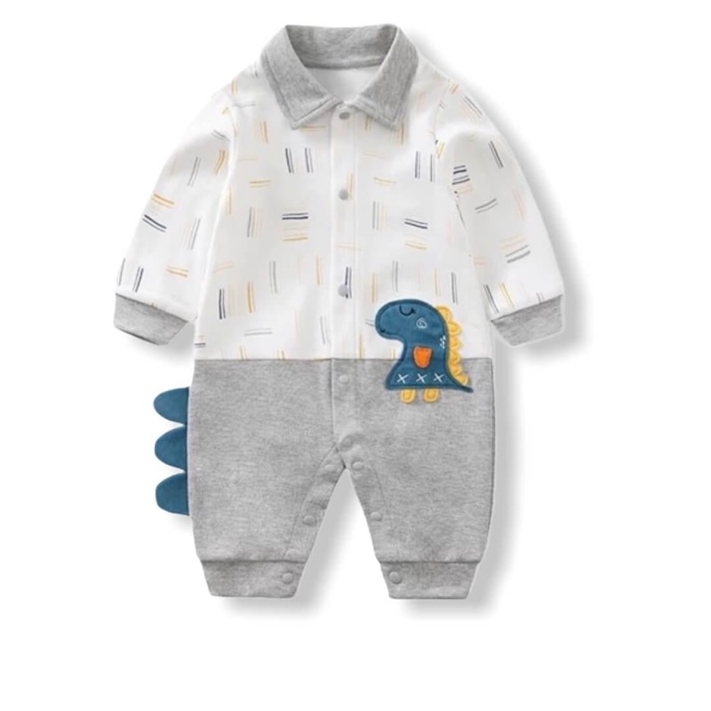 Baby Boy Dino 3D Jumpsuit - Grey